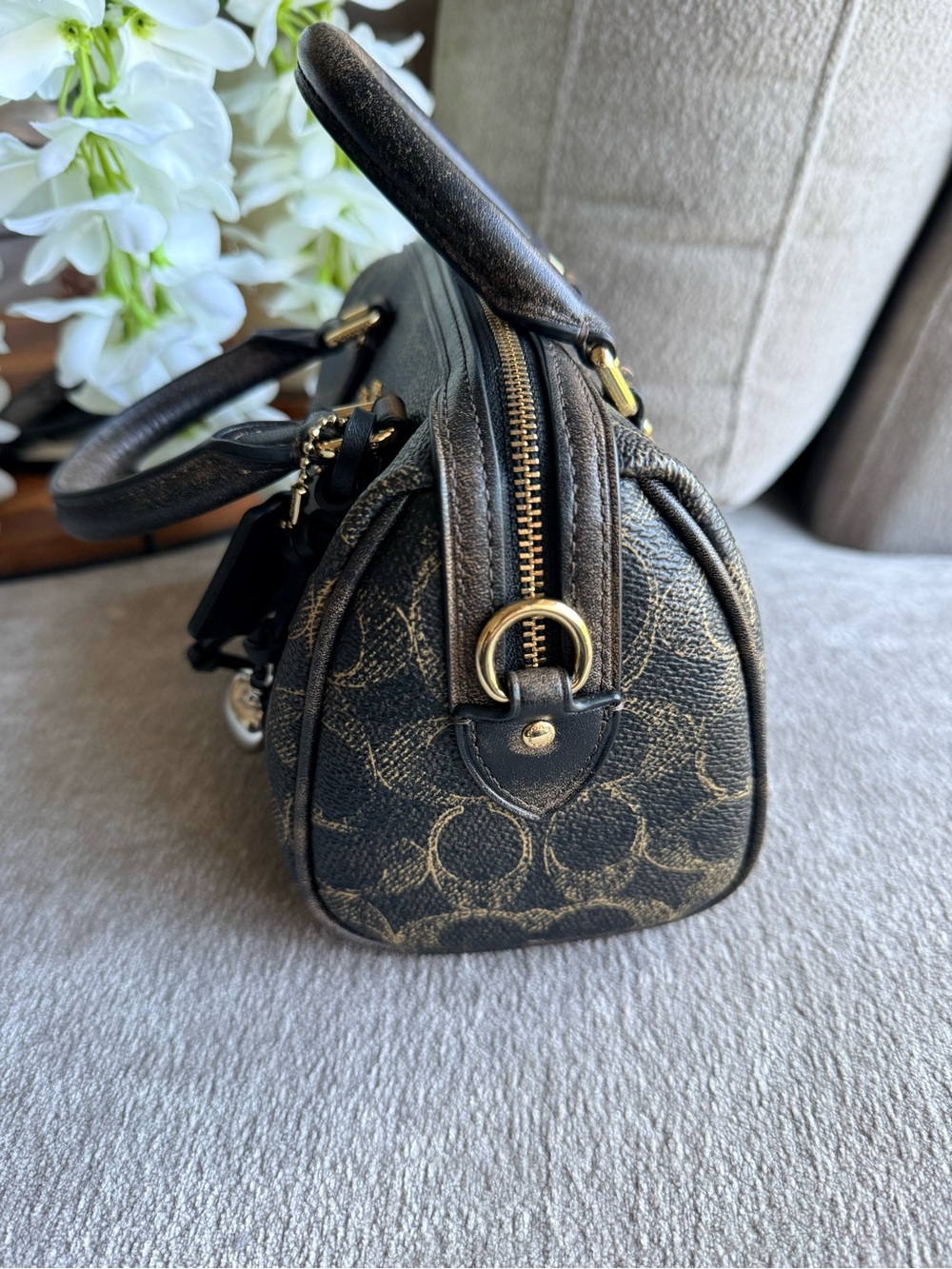 Coach Signature Loved Leather Mini Rowan Satchel Crossbody with Charm NWT - Picture 4 of 8